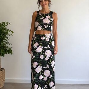 Two Piece Maxi Pink Floral Print Skirt Set